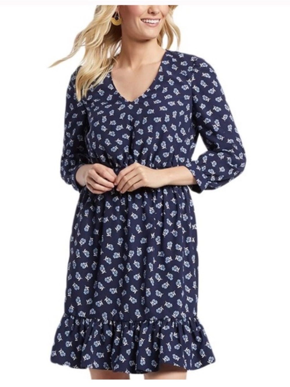 Draper James navy floral peasant dress